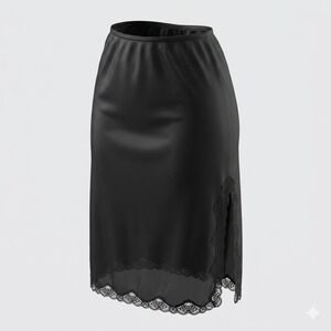 Mel-Lin‎ Black Lace Trim Half Slip Skirt Small Vintage 70s Silky Layer Lingerie